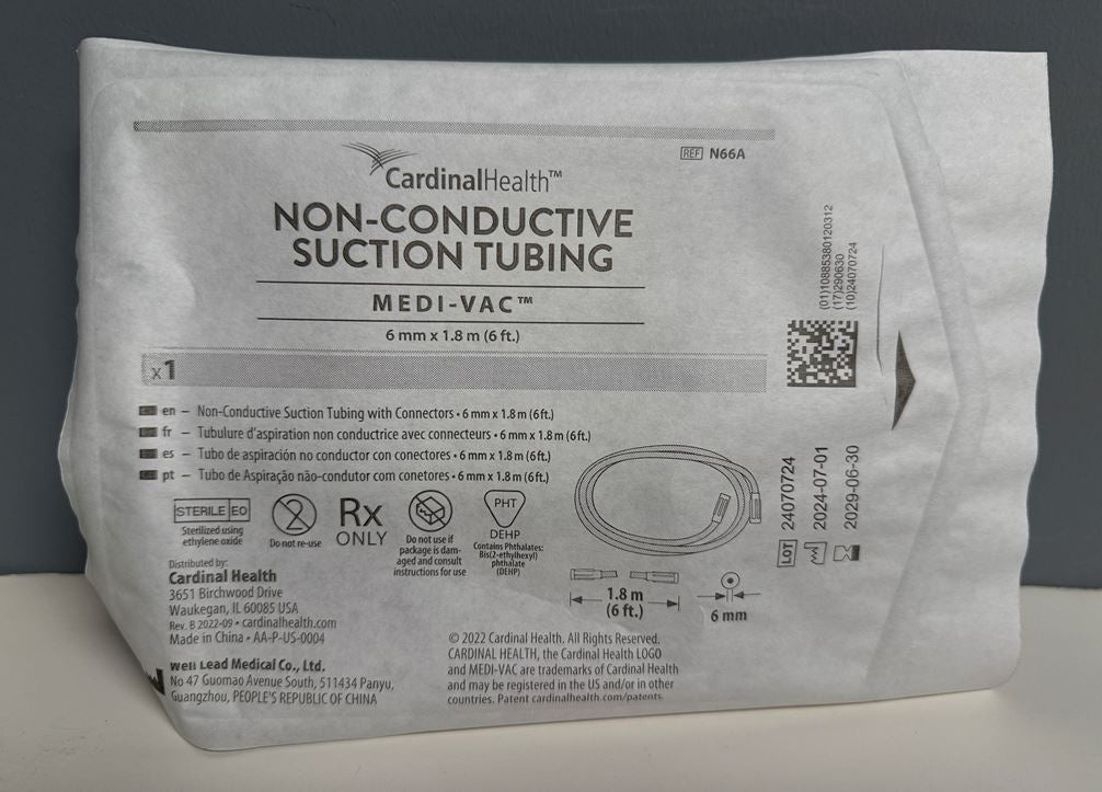 Package Label for Cardinal Health Suction Tubing - Six Foot Length