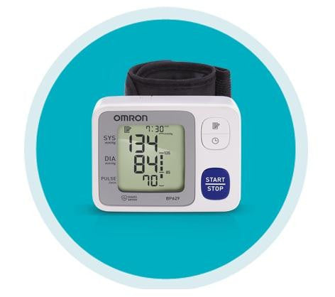 Omron Hem-6123 Wrist Blood Pressure Monitor with Large LCD Display, One-Touch Operation & 60 Memory Readings