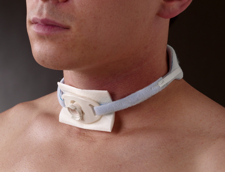 Posey Foam Tracheostomy Tie shown on patient