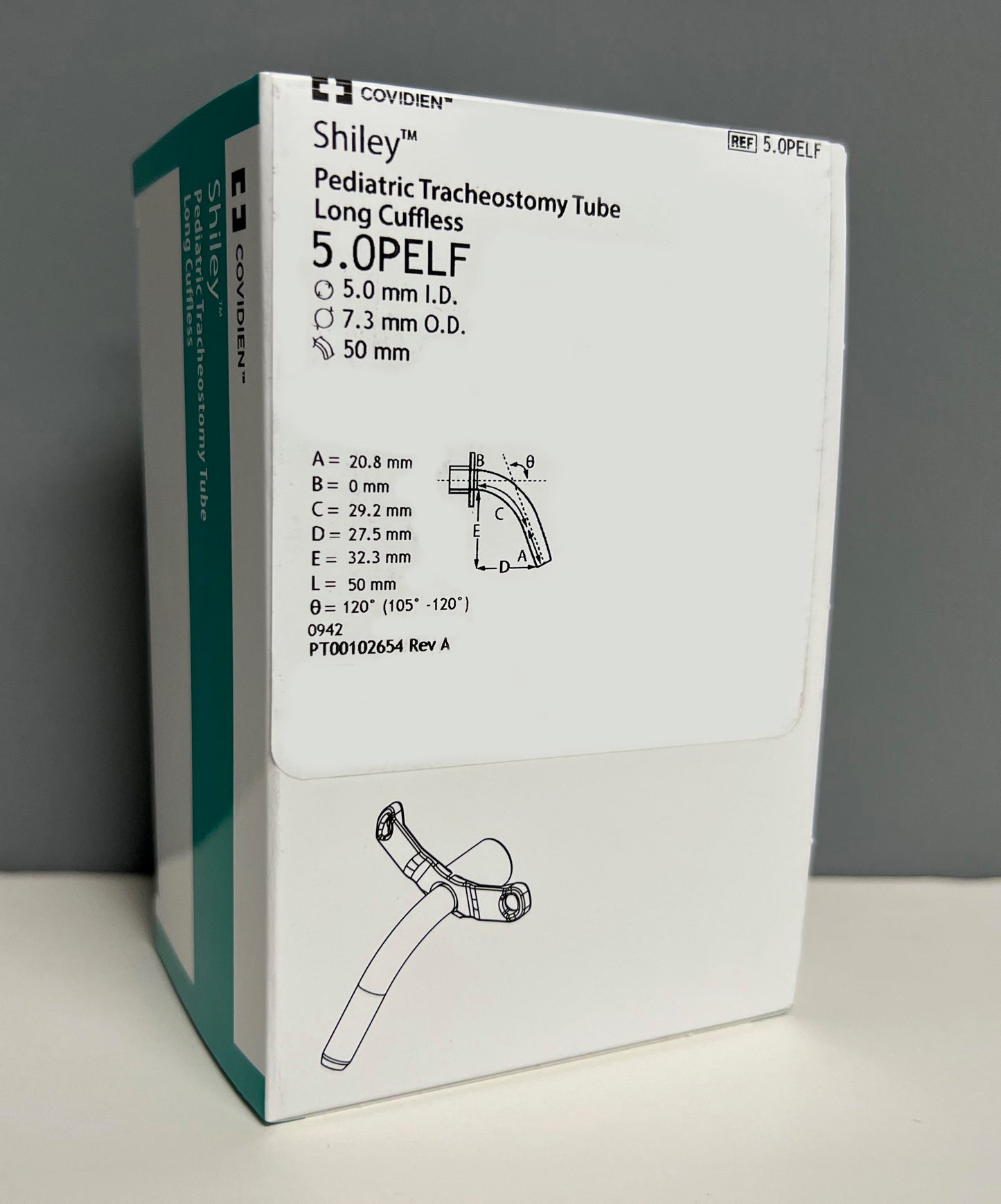 Shiley 5.0 PELF Pediatric Tracheostomy Tube, Long Cuffless